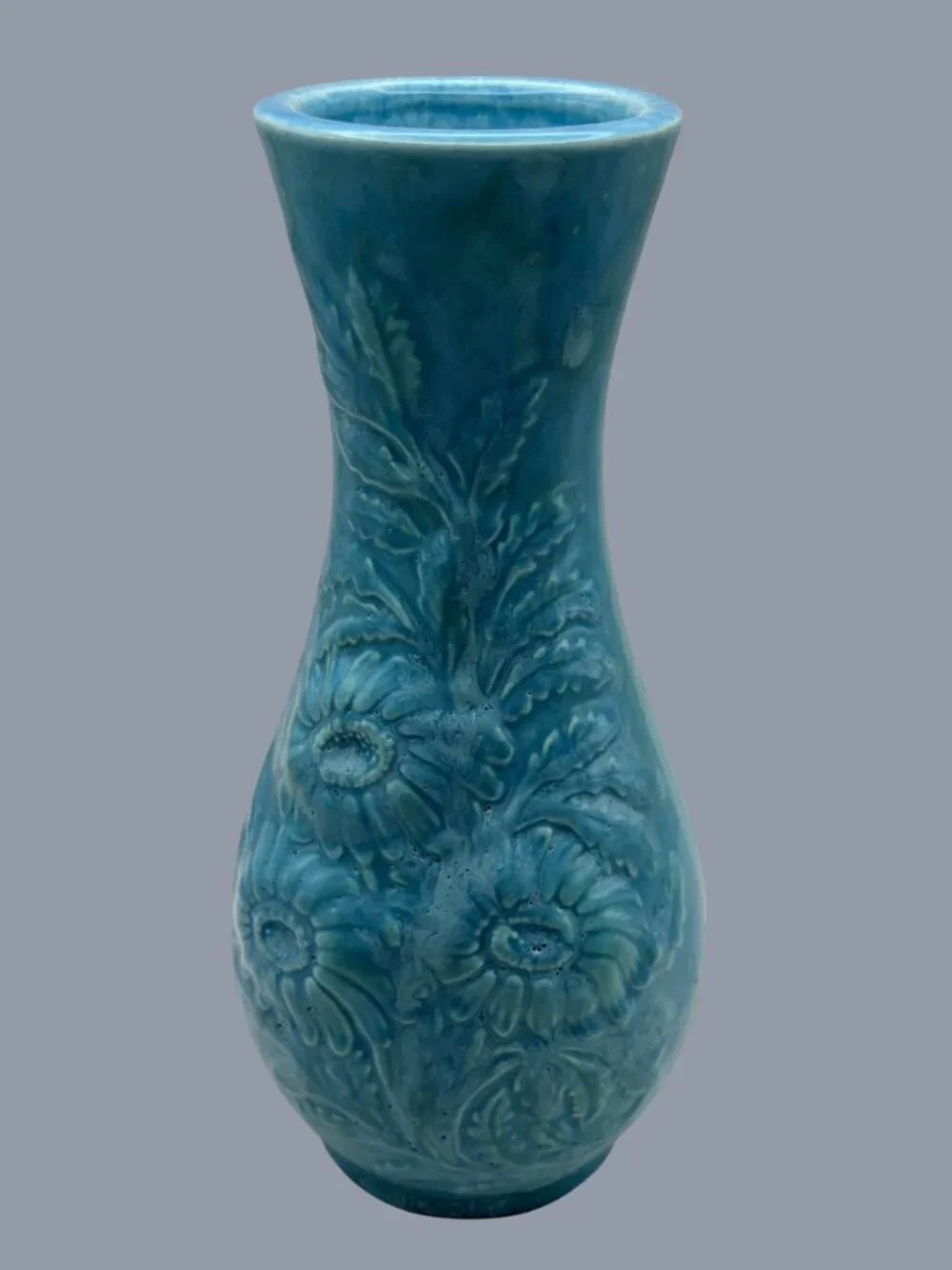 VTG Holland Mold Floral Art Pottery Vase Signed MSB – Blue Relief Flower Vase
